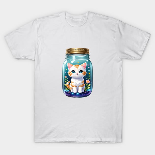 Cute Cat With Flowers In Mason Jar T-Shirt by HappyDigitalPOD